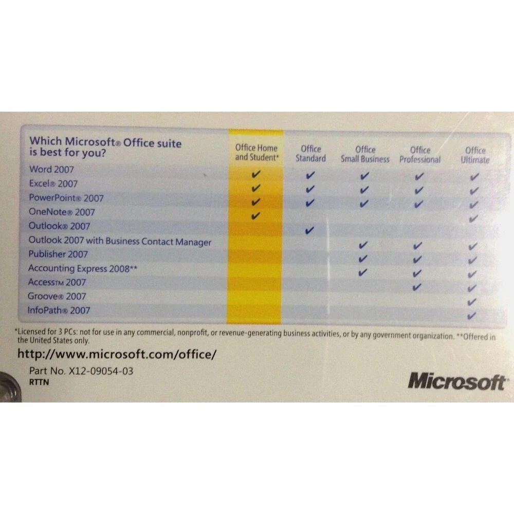 Microsoft MS Office Home and Student 2007 Word Excel PowerPoint OneNote Software